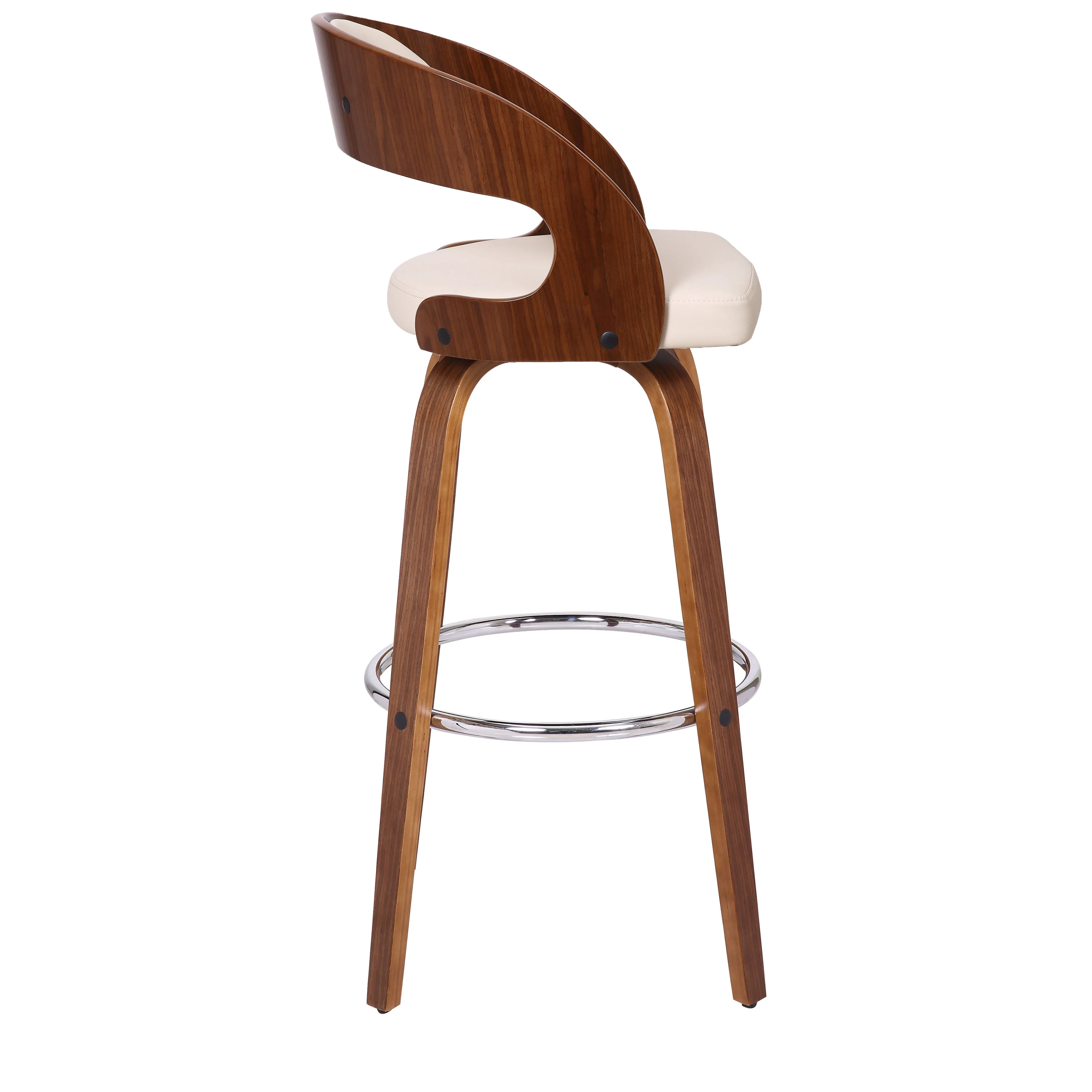 Cream Faux Leather Modern Walnut Wooden Bar Stool By Homeroots - Image 4