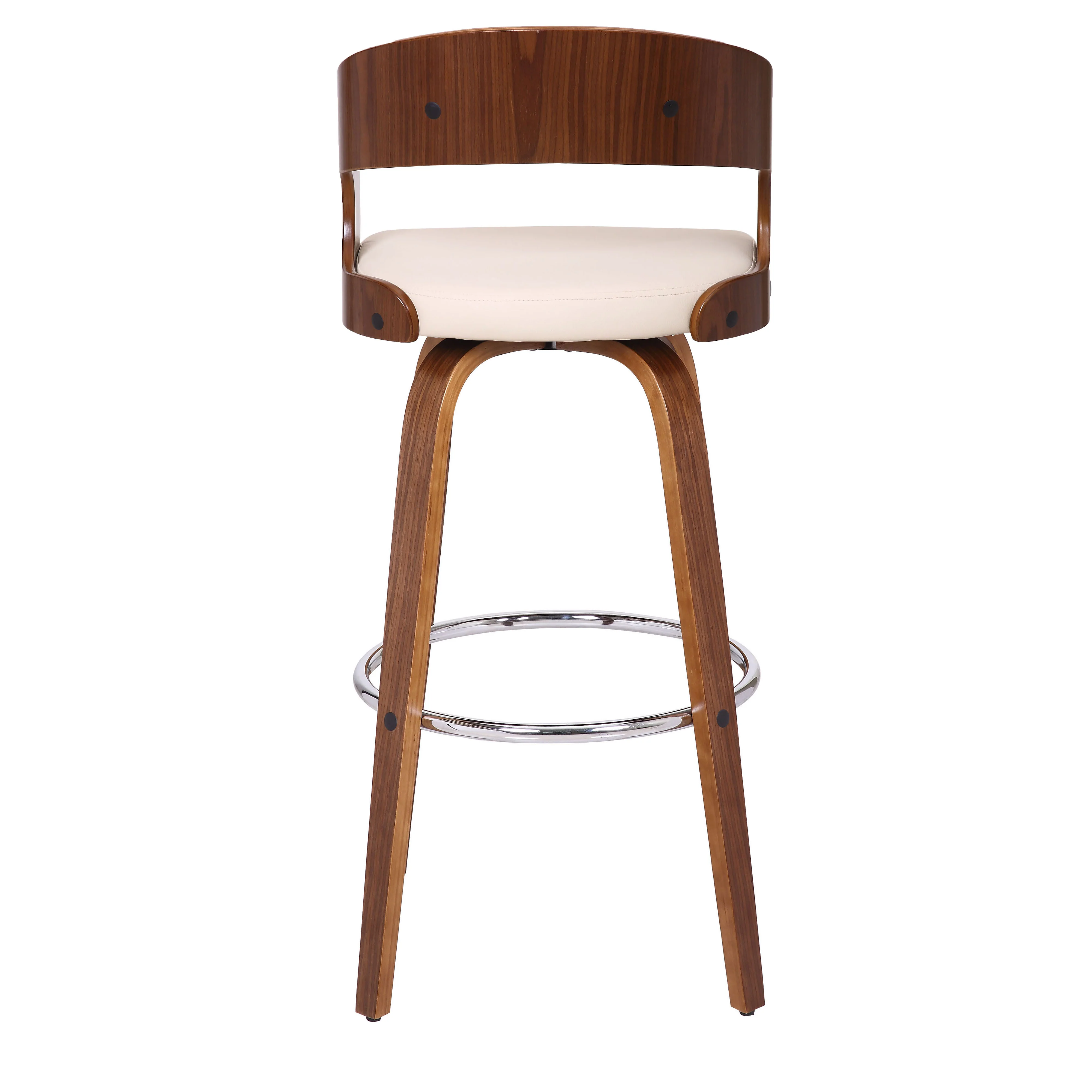Cream Faux Leather Modern Walnut Wooden Bar Stool By Homeroots - Image 6