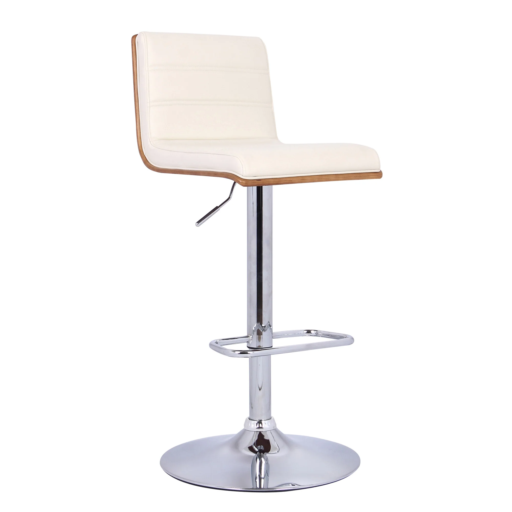 Cream Faux Leather Walnut and Chrome Adjustable Swivel Bar Stool By Homeroots - Image 2