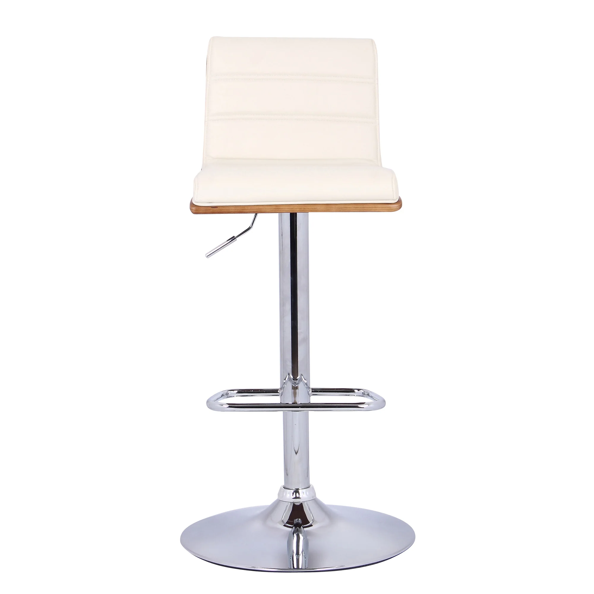 Cream Faux Leather Walnut and Chrome Adjustable Swivel Bar Stool By Homeroots - Image 3