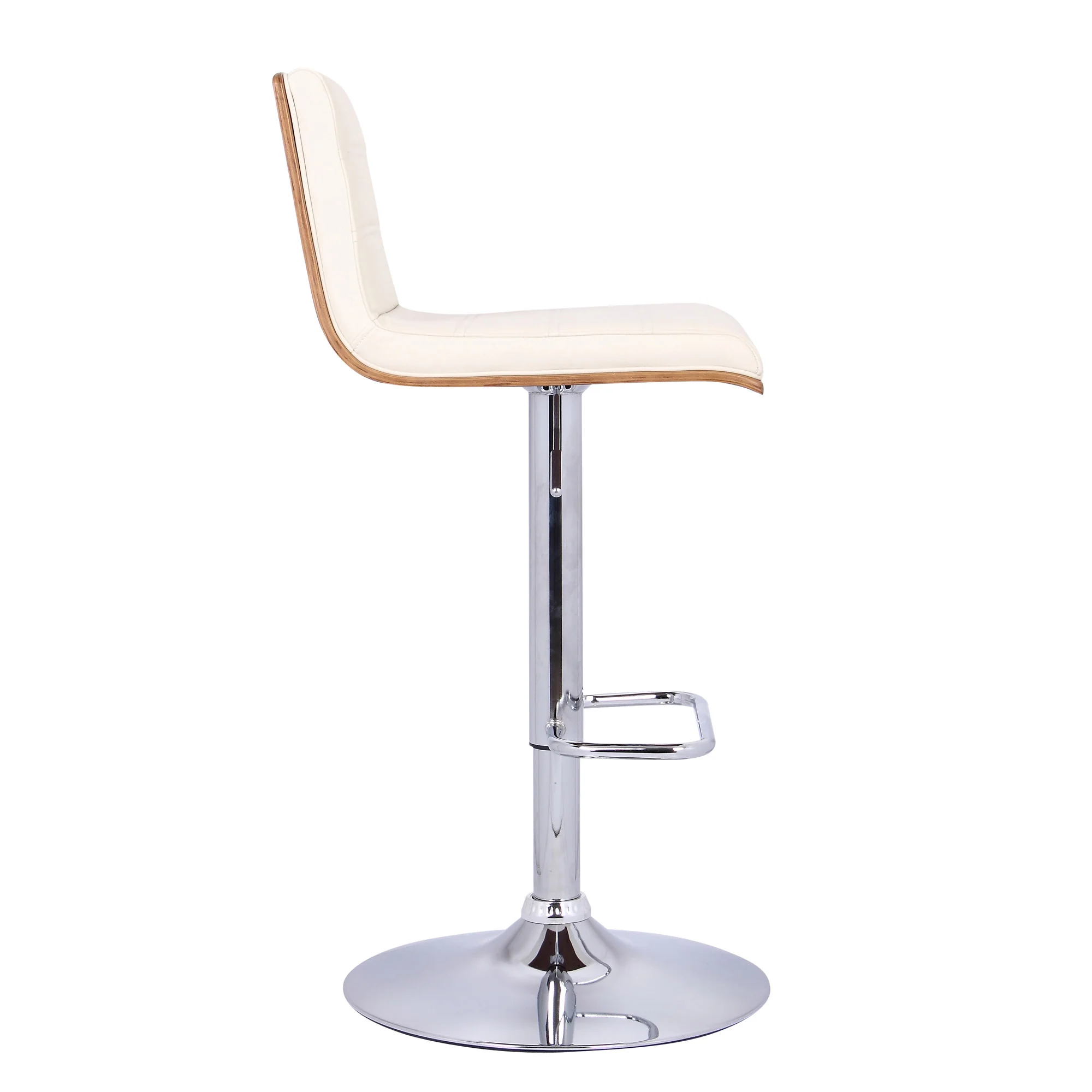 Cream Faux Leather Walnut and Chrome Adjustable Swivel Bar Stool By Homeroots - Image 4