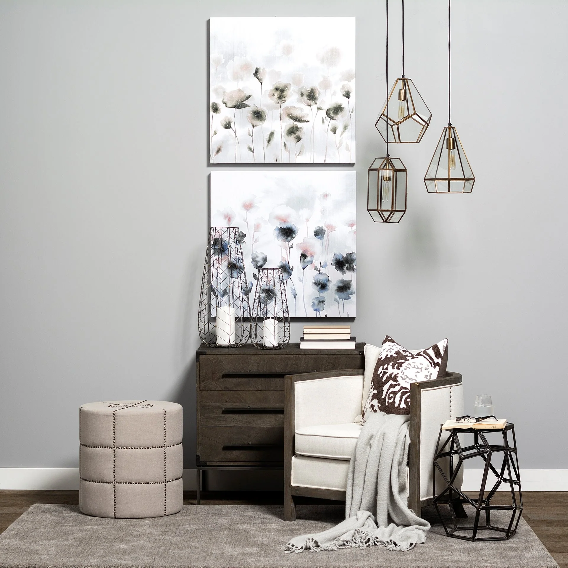 Cream Ottoman with Metal Detailing By Homeroots - Image 3