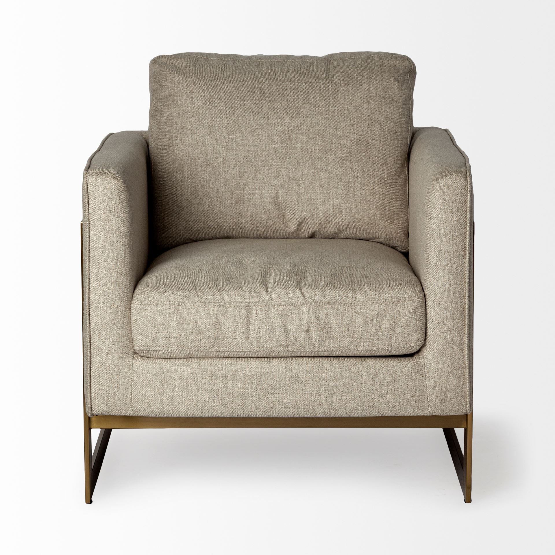 Cream Poly Linen Seat Accent Chair with Gold Stainless Steel Frame By Homeroots - Image 2