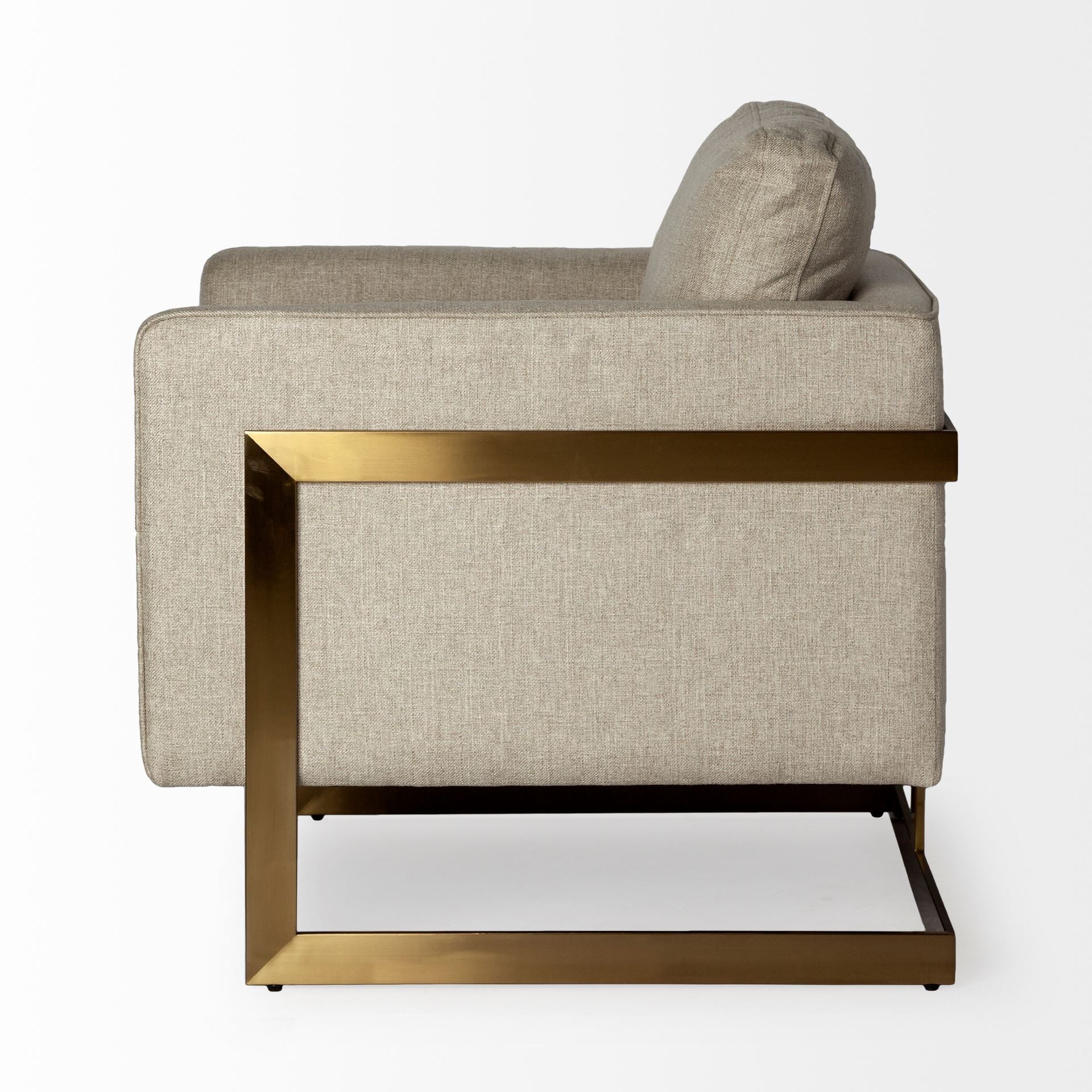 Cream Poly Linen Seat Accent Chair with Gold Stainless Steel Frame By Homeroots - Image 3