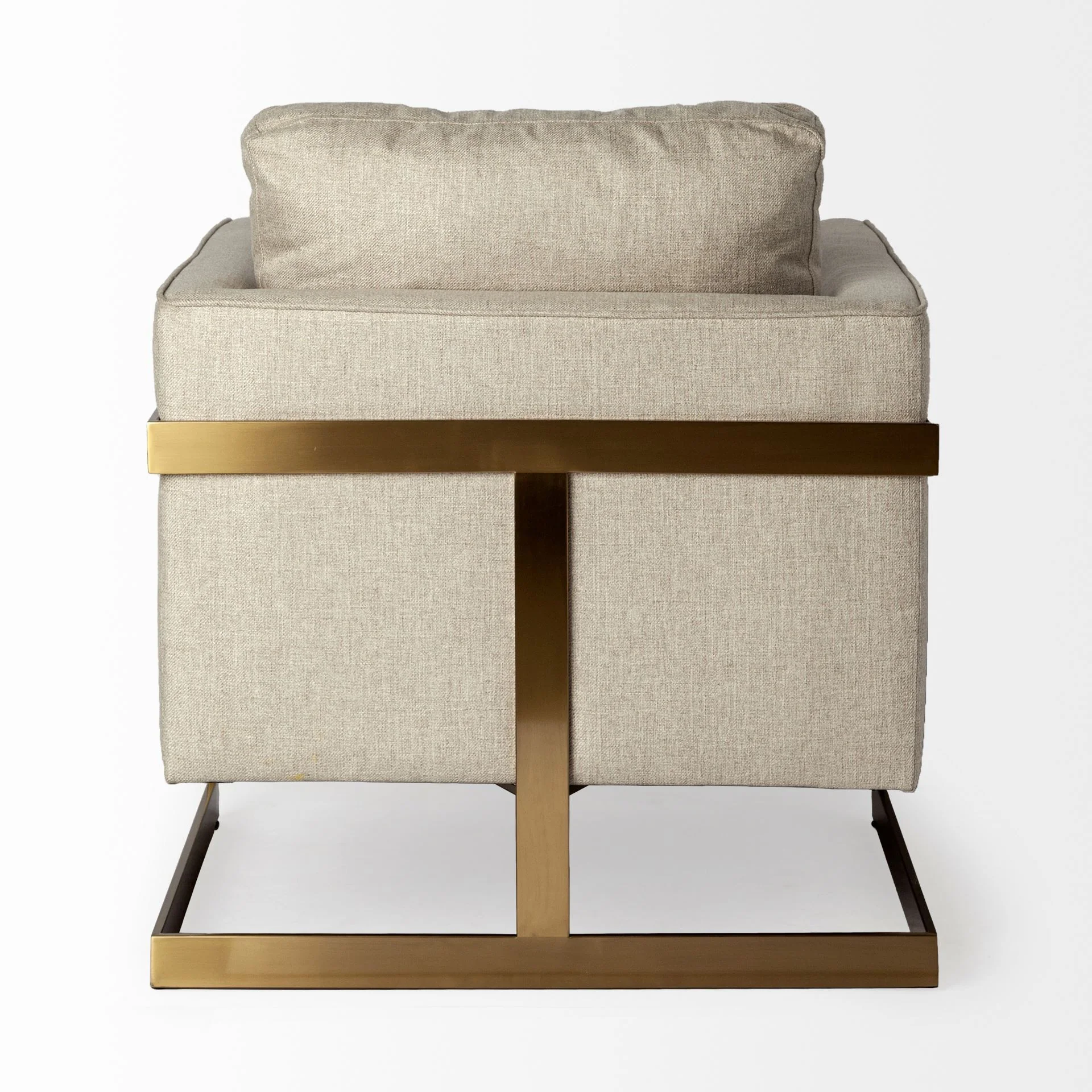 Cream Poly Linen Seat Accent Chair with Gold Stainless Steel Frame By Homeroots - Image 4