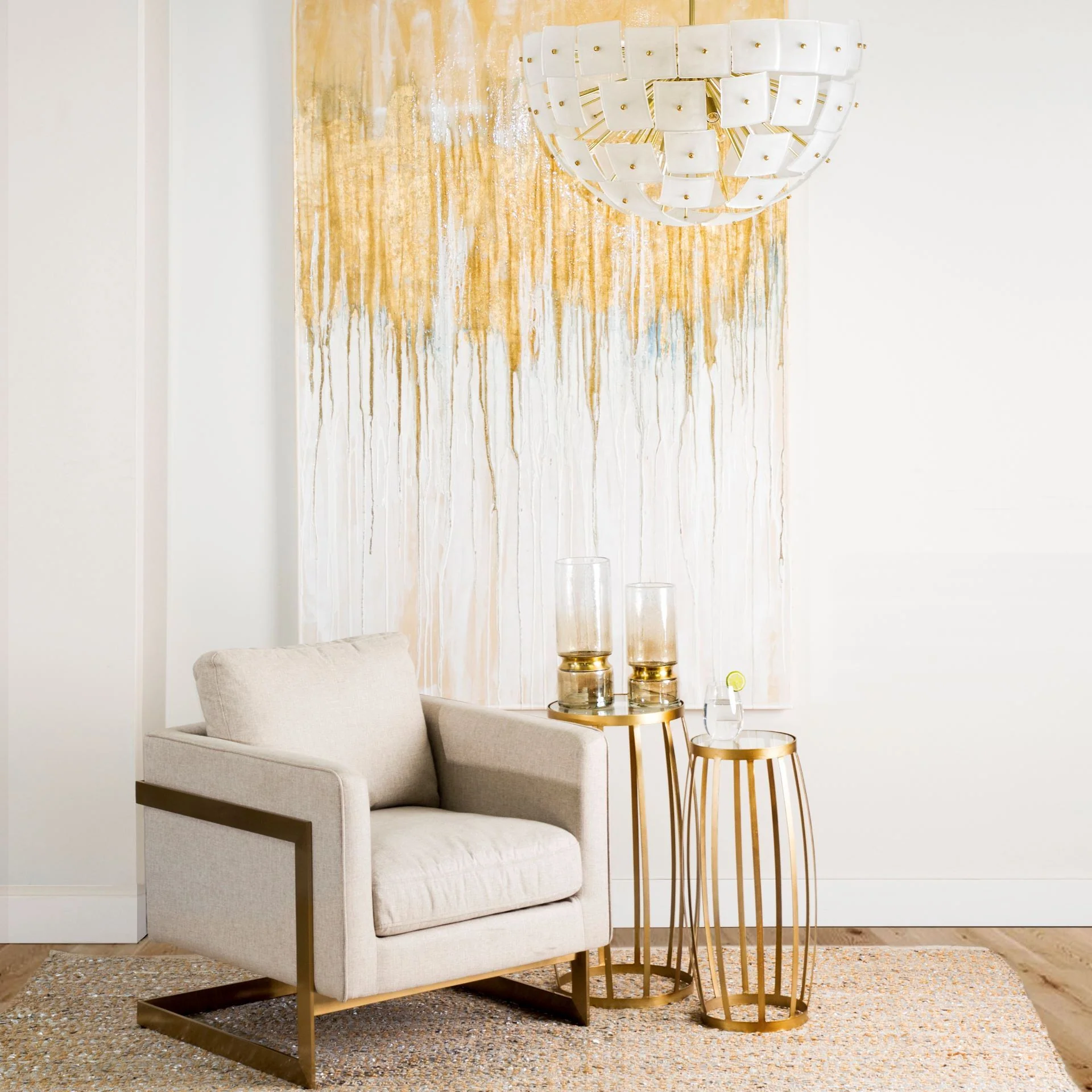 Cream Poly Linen Seat Accent Chair with Gold Stainless Steel Frame By Homeroots - Image 7
