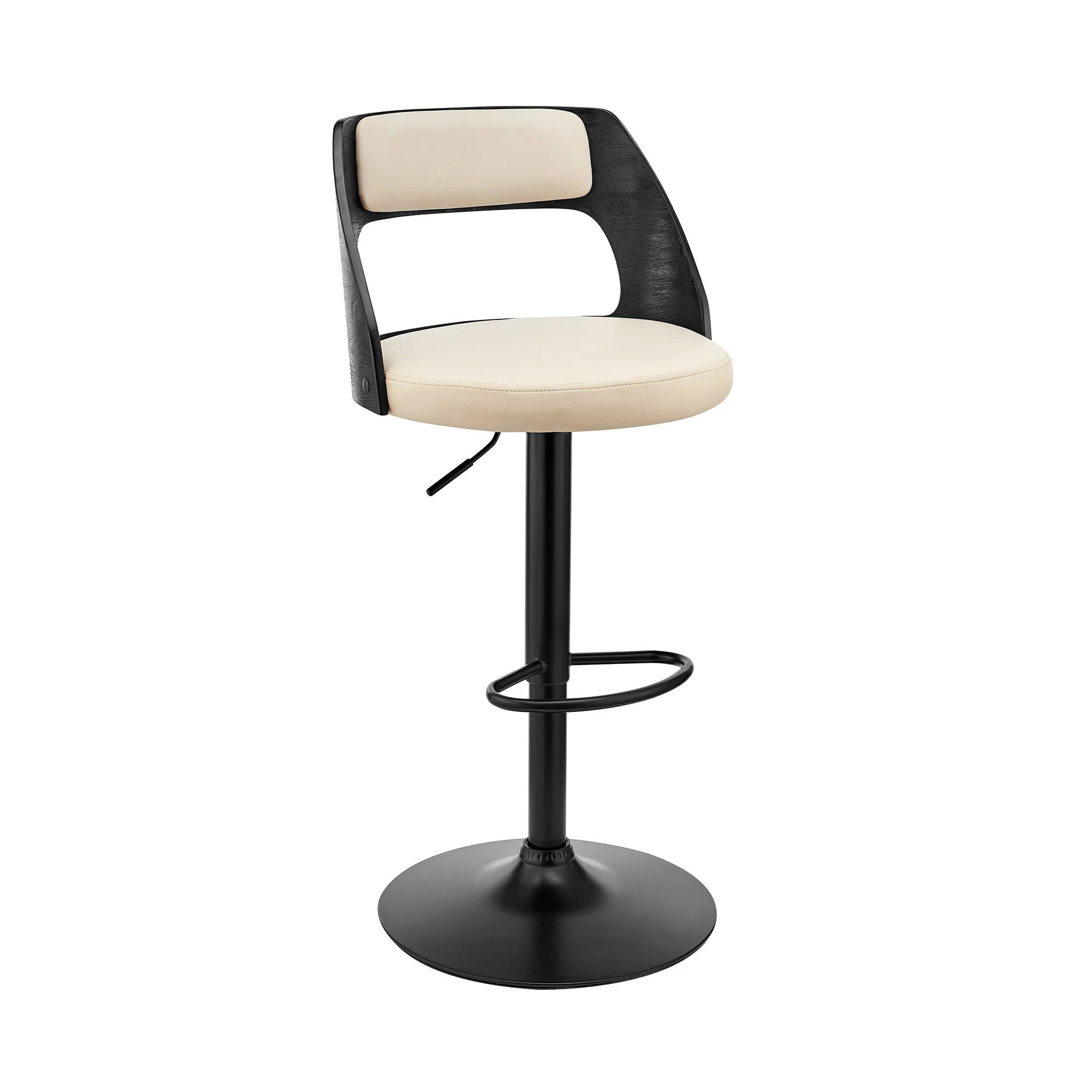 Cream Upholstered Black Base Adjustable Swivel Bar Stool By Homeroots - Image 2