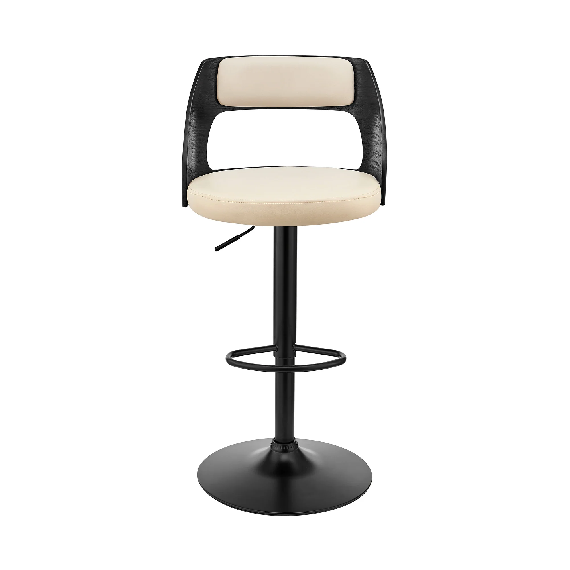 Cream Upholstered Black Base Adjustable Swivel Bar Stool By Homeroots - Image 3