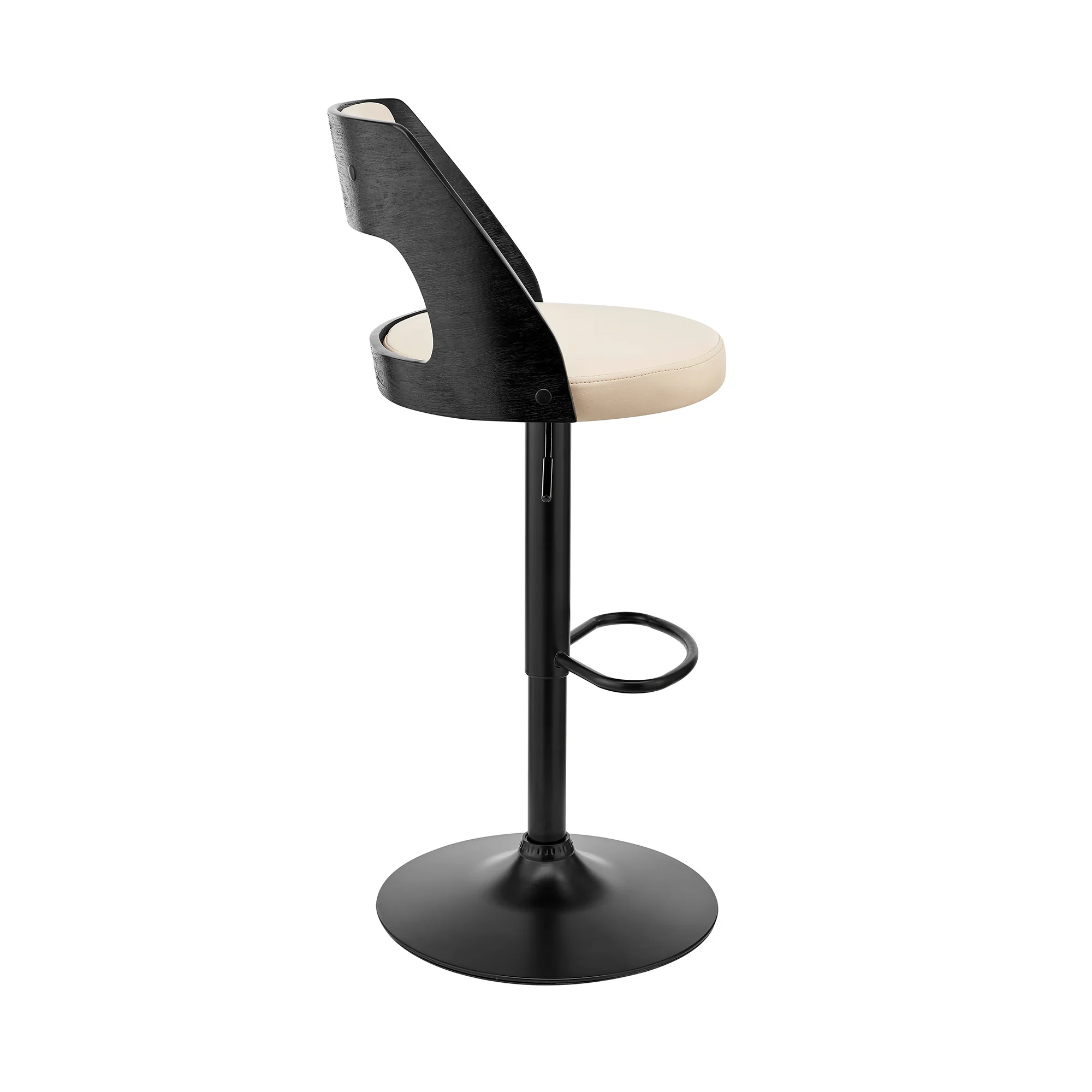 Cream Upholstered Black Base Adjustable Swivel Bar Stool By Homeroots - Image 4