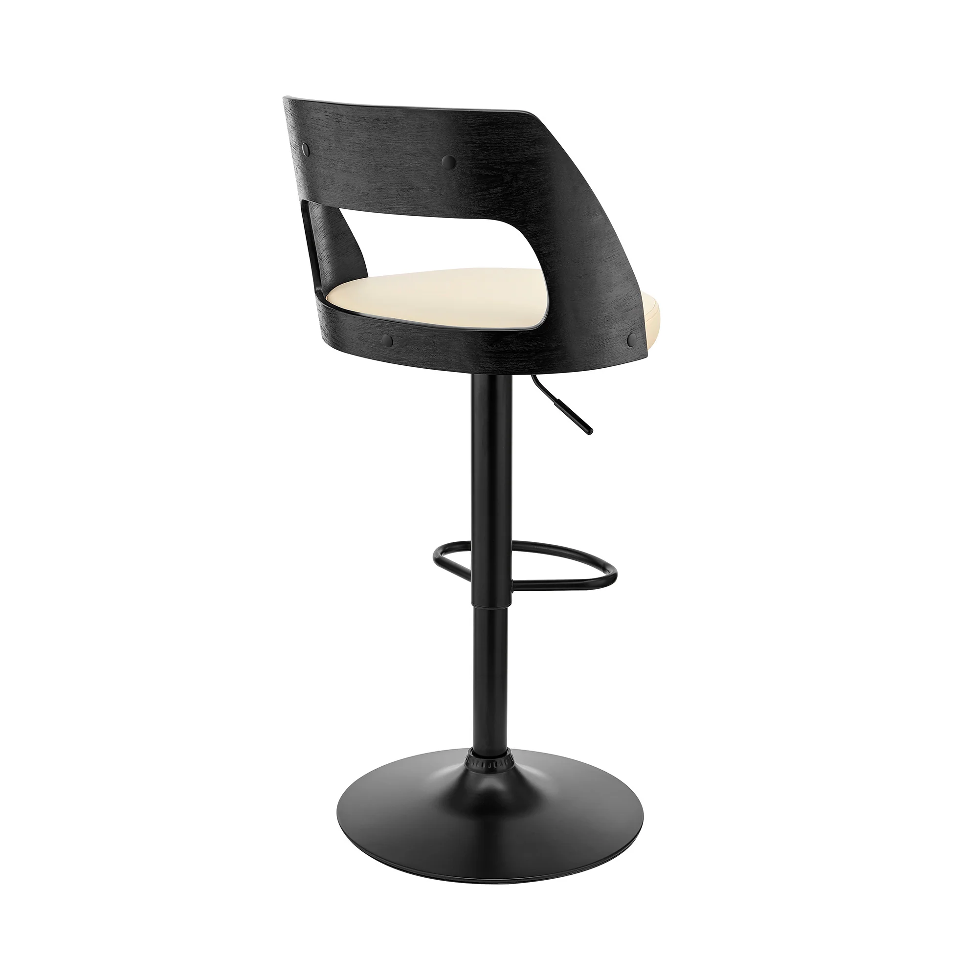 Cream Upholstered Black Base Adjustable Swivel Bar Stool By Homeroots - Image 5