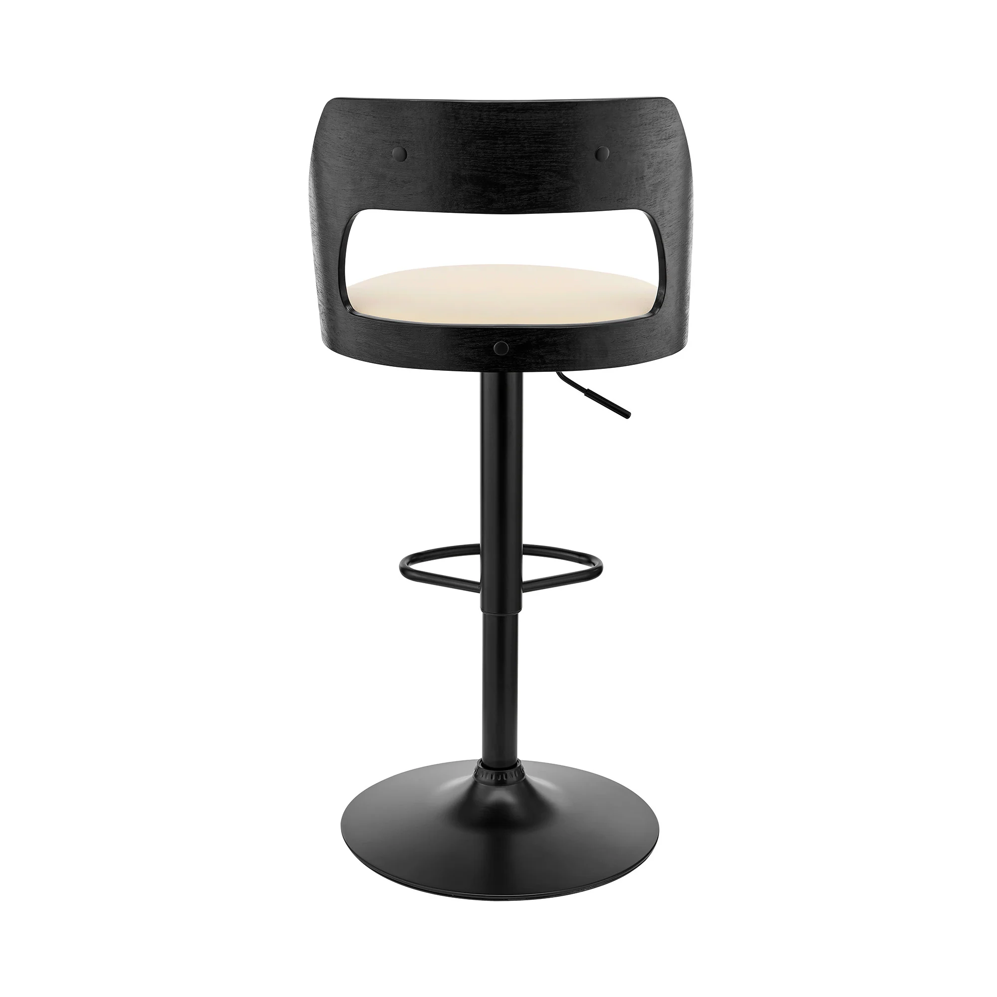 Cream Upholstered Black Base Adjustable Swivel Bar Stool By Homeroots - Image 6