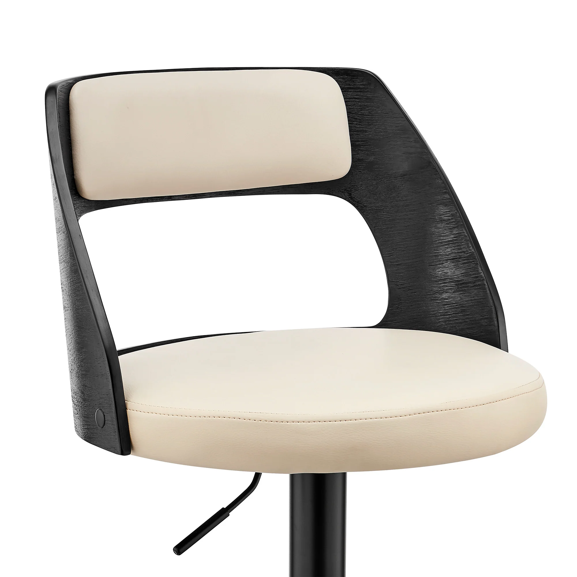 Cream Upholstered Black Base Adjustable Swivel Bar Stool By Homeroots - Image 7