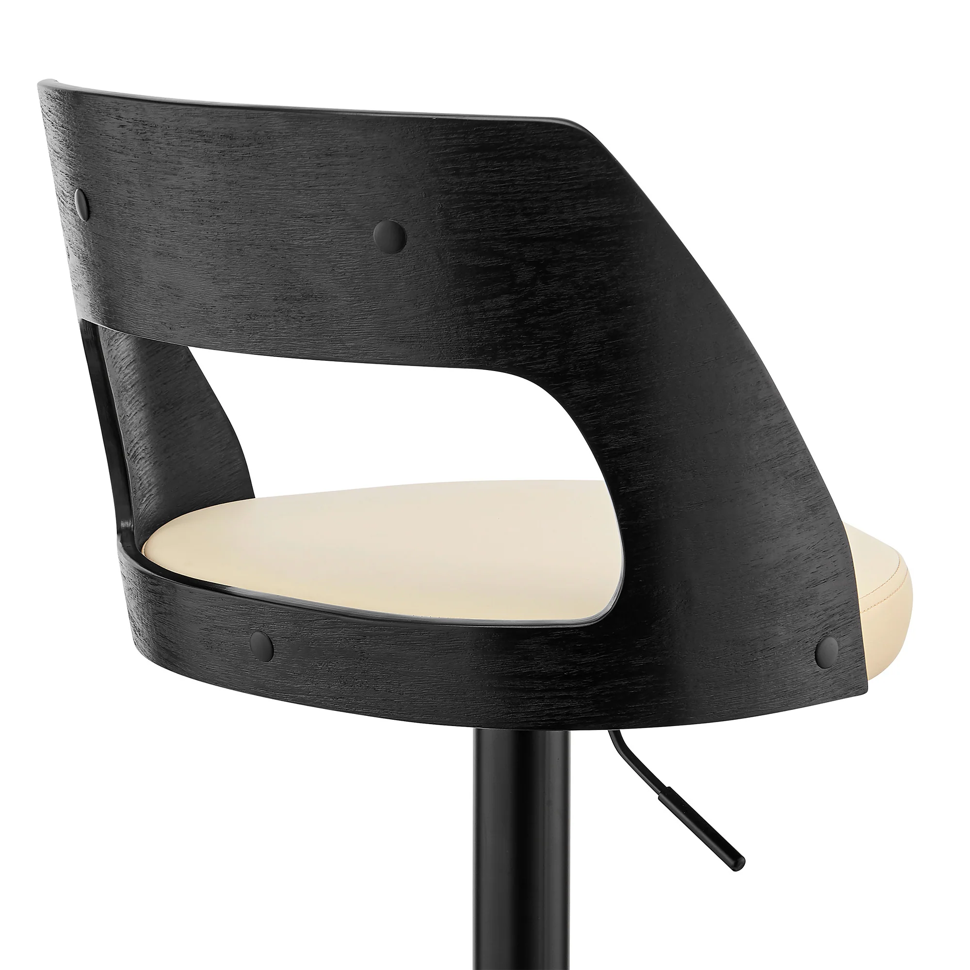 Cream Upholstered Black Base Adjustable Swivel Bar Stool By Homeroots - Image 8