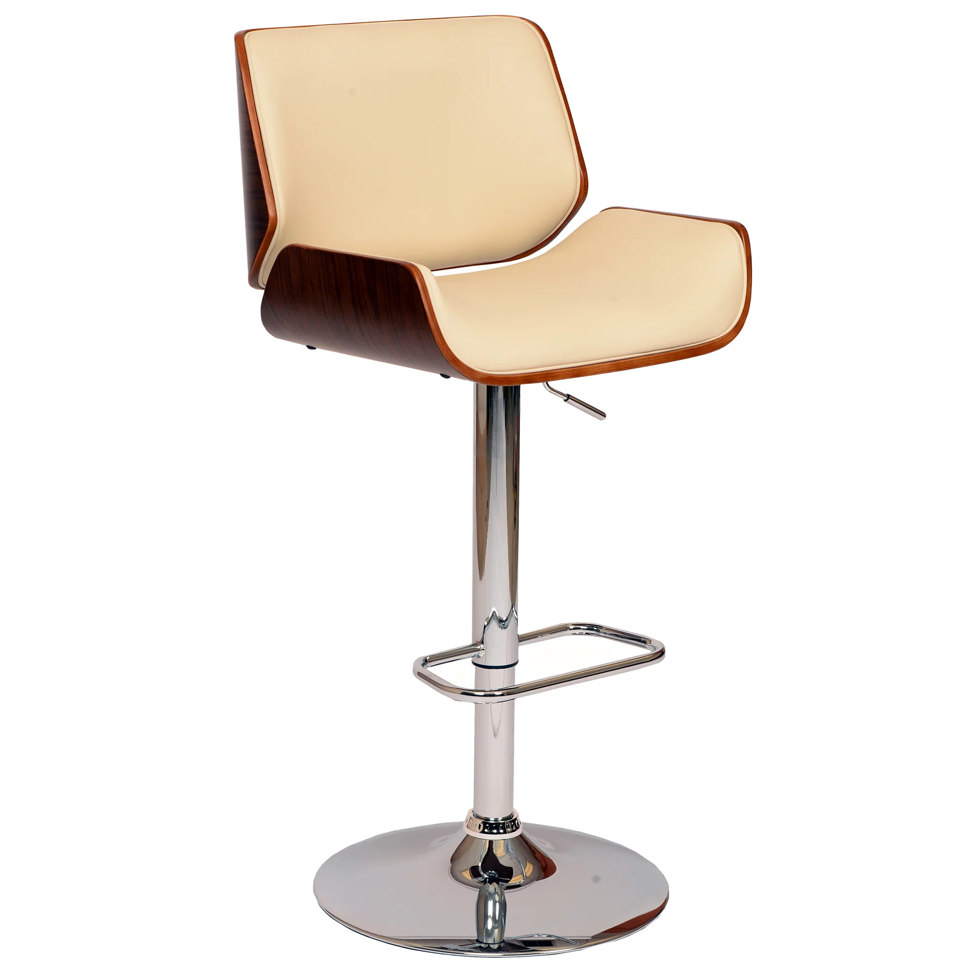 Cream Upholstered Chrome Base Adjustable Bar Stool By Homeroots - Image 2