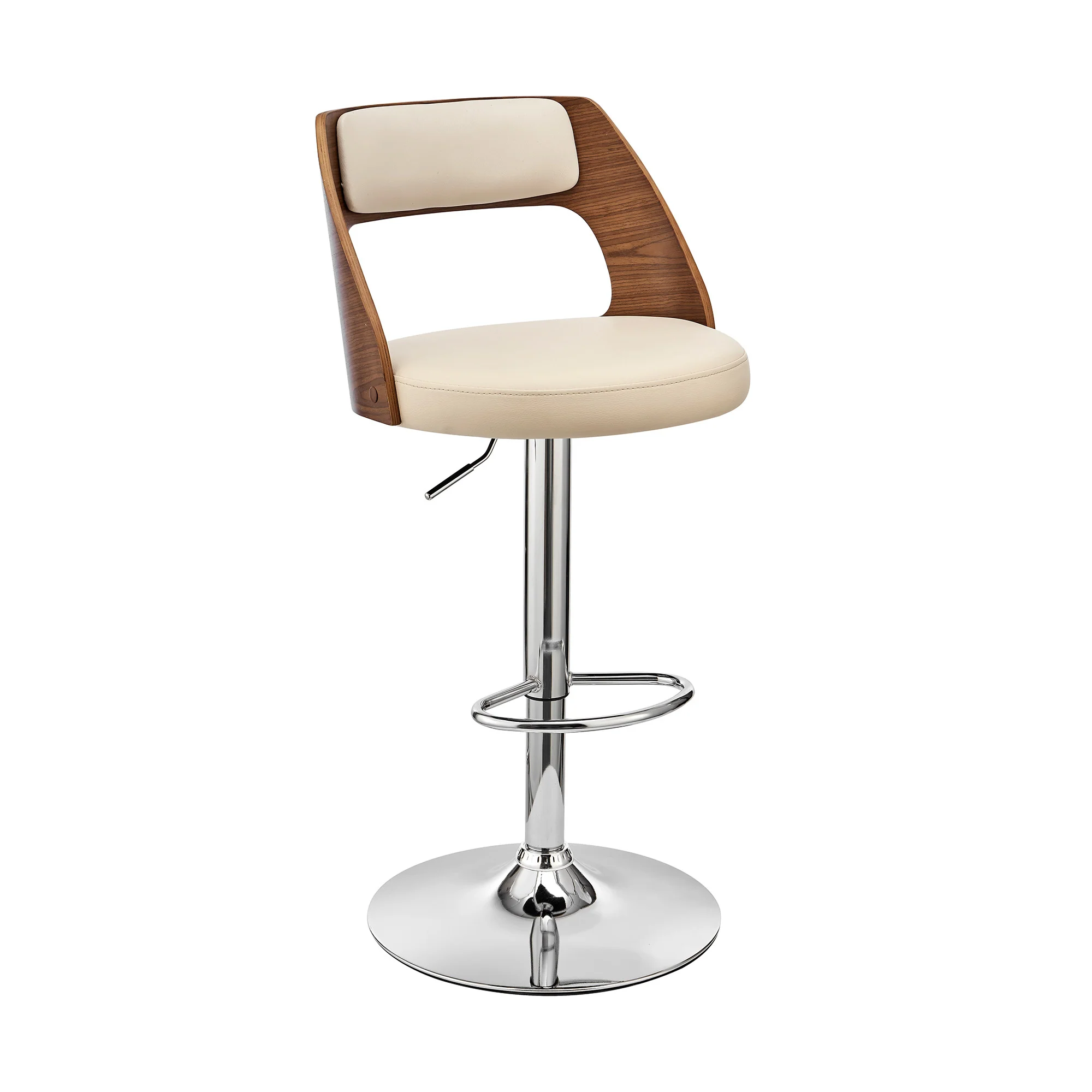Cream Upholstered Chrome Base Adjustable Swivel Bar Stool By Homeroots - Image 2