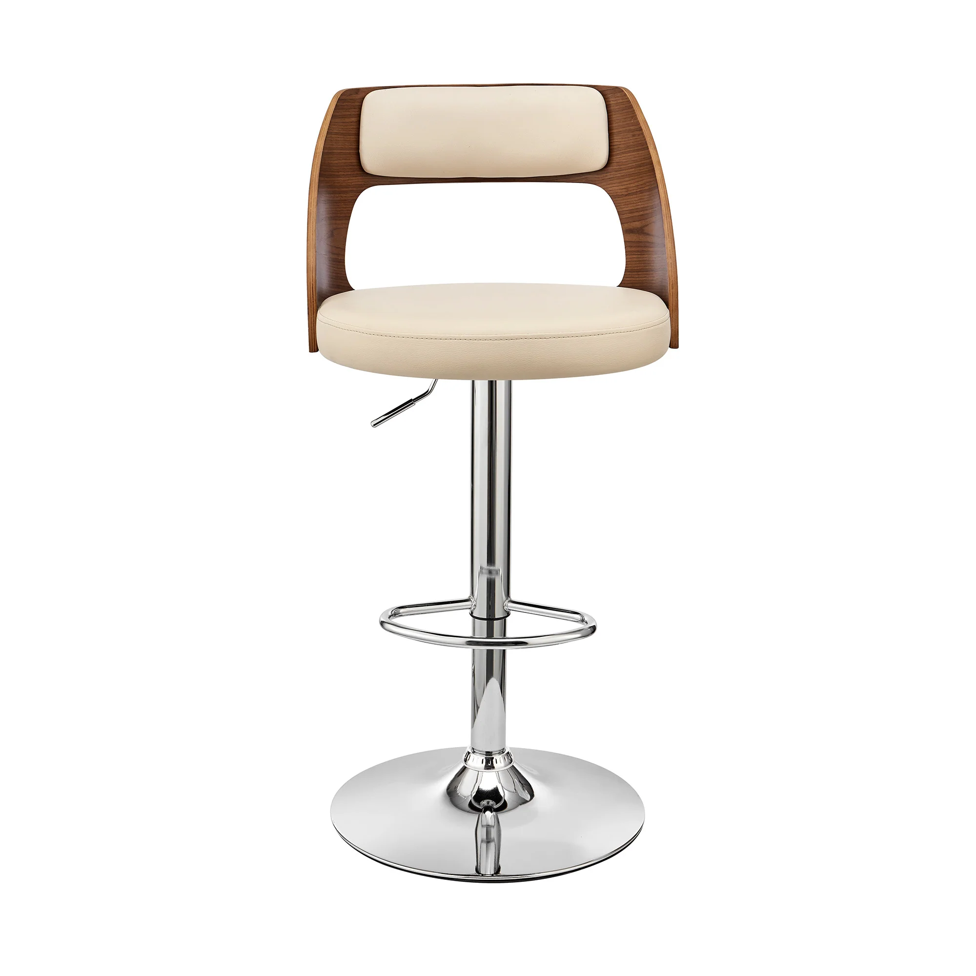 Cream Upholstered Chrome Base Adjustable Swivel Bar Stool By Homeroots - Image 3
