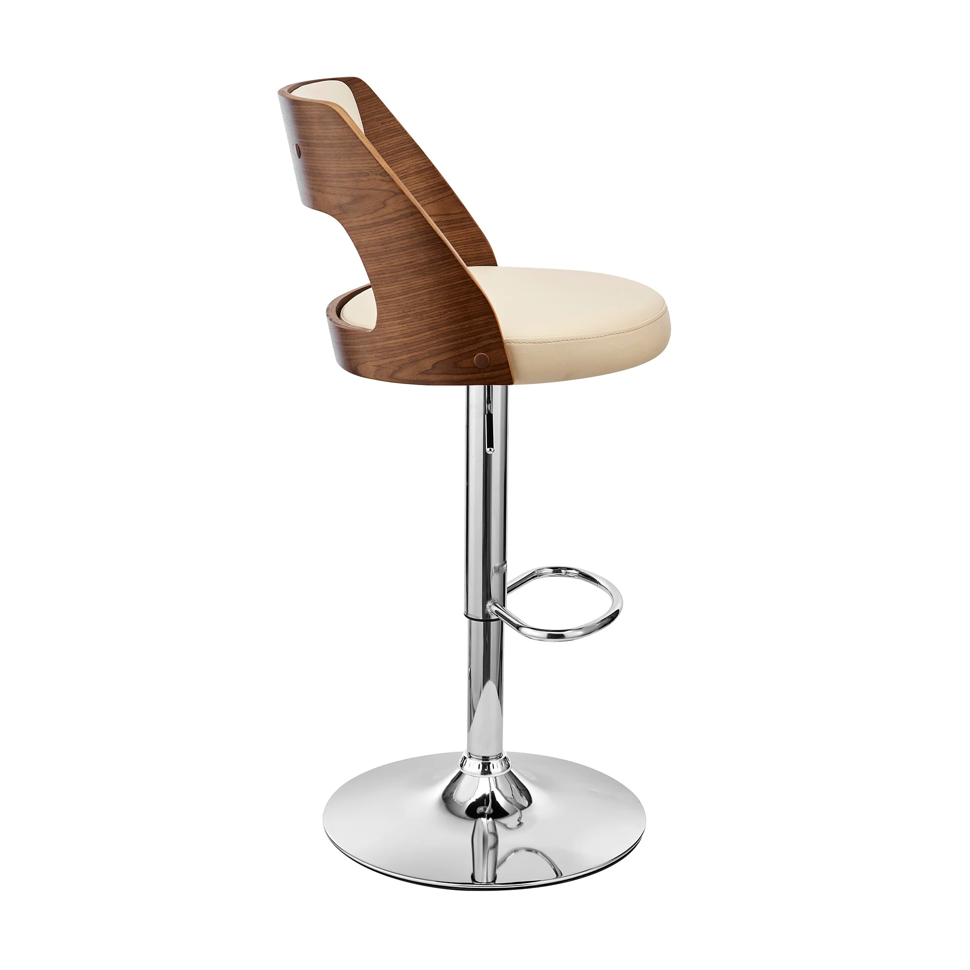 Cream Upholstered Chrome Base Adjustable Swivel Bar Stool By Homeroots - Image 4