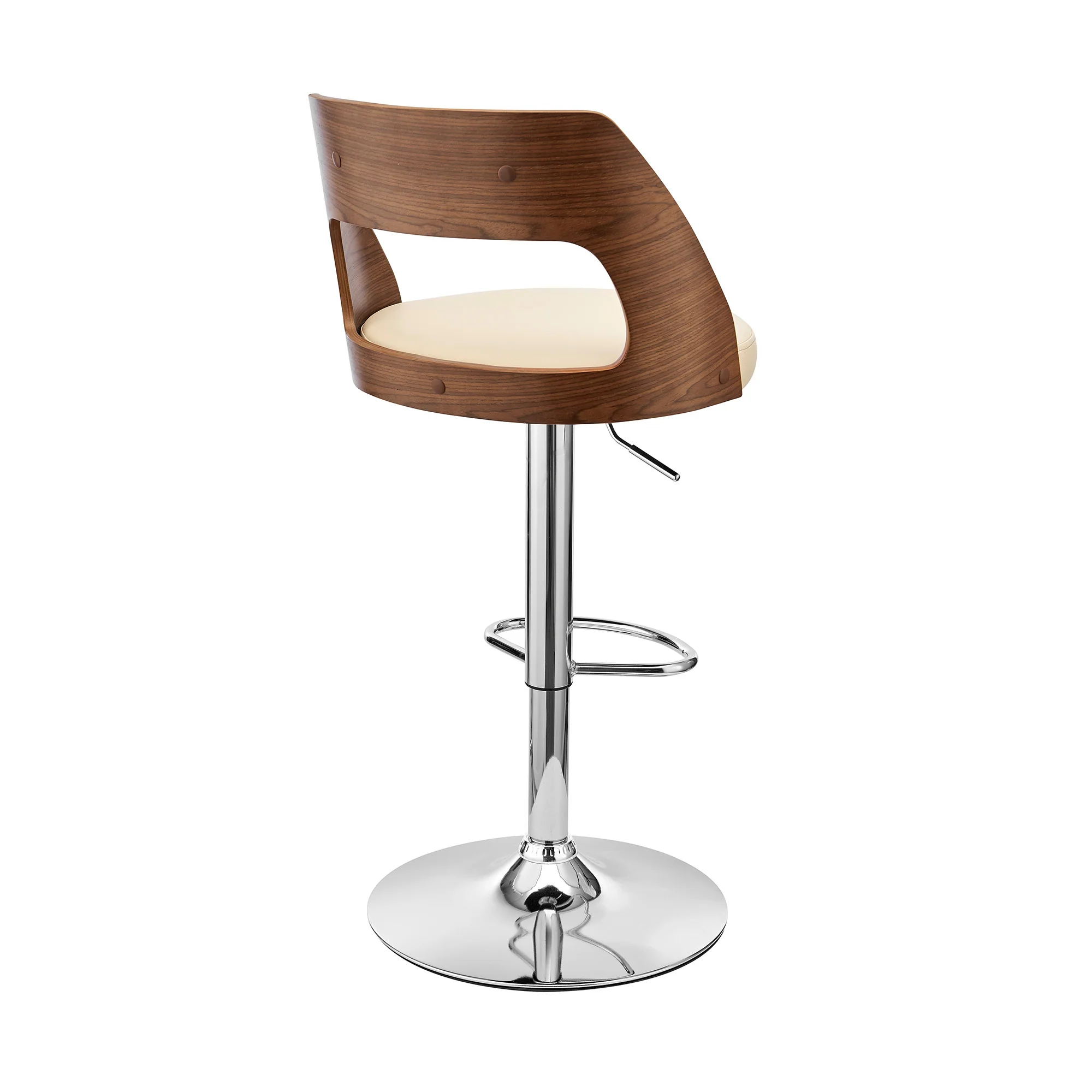 Cream Upholstered Chrome Base Adjustable Swivel Bar Stool By Homeroots - Image 5