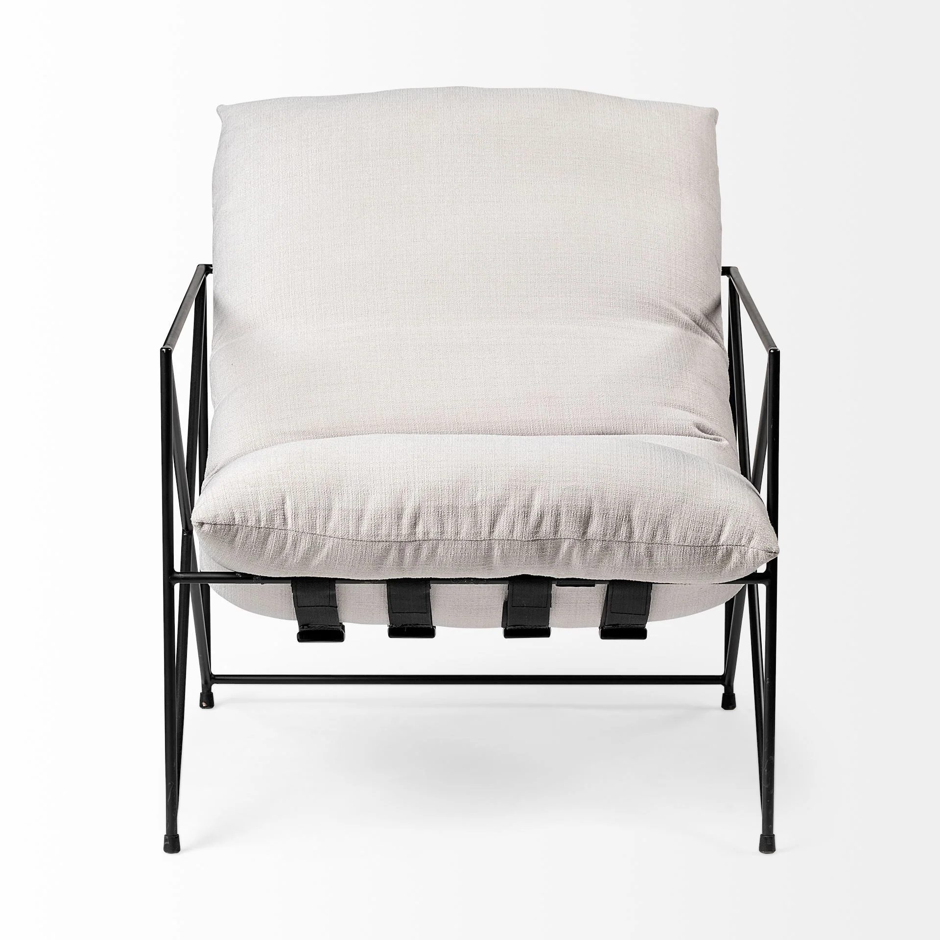 Cream Upholstered Padded Seat Accent Chair with Black Metal Frame By Homeroots - Image 2