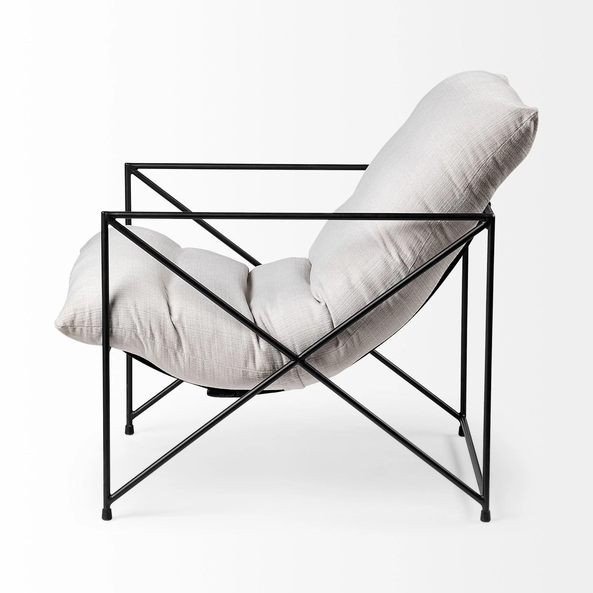 Cream Upholstered Padded Seat Accent Chair with Black Metal Frame By Homeroots - Image 3