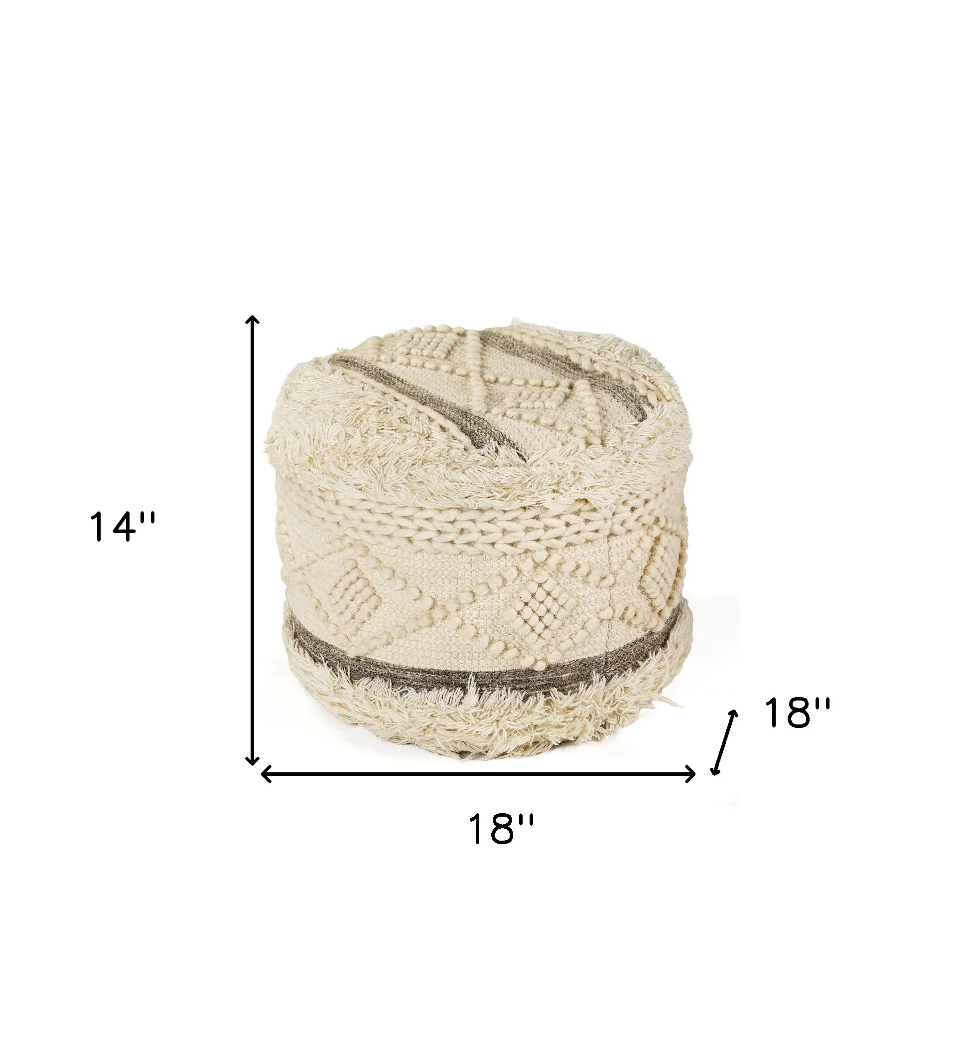 Cream Wool Ottoman By Homeroots - Image 2