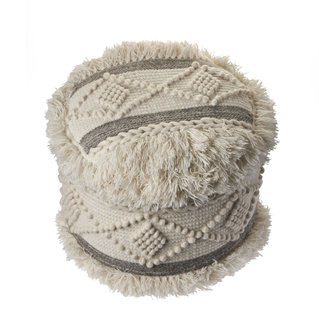 Cream Wool Ottoman By Homeroots - Image 3