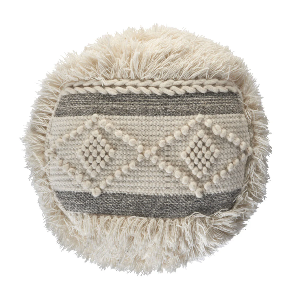 Cream Wool Ottoman By Homeroots - Image 4