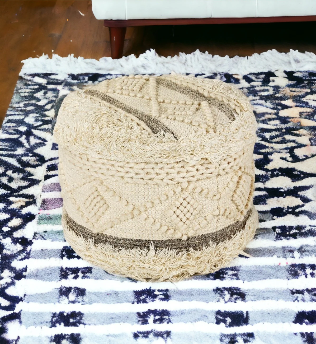 Cream Wool Ottoman By Homeroots - Image 5