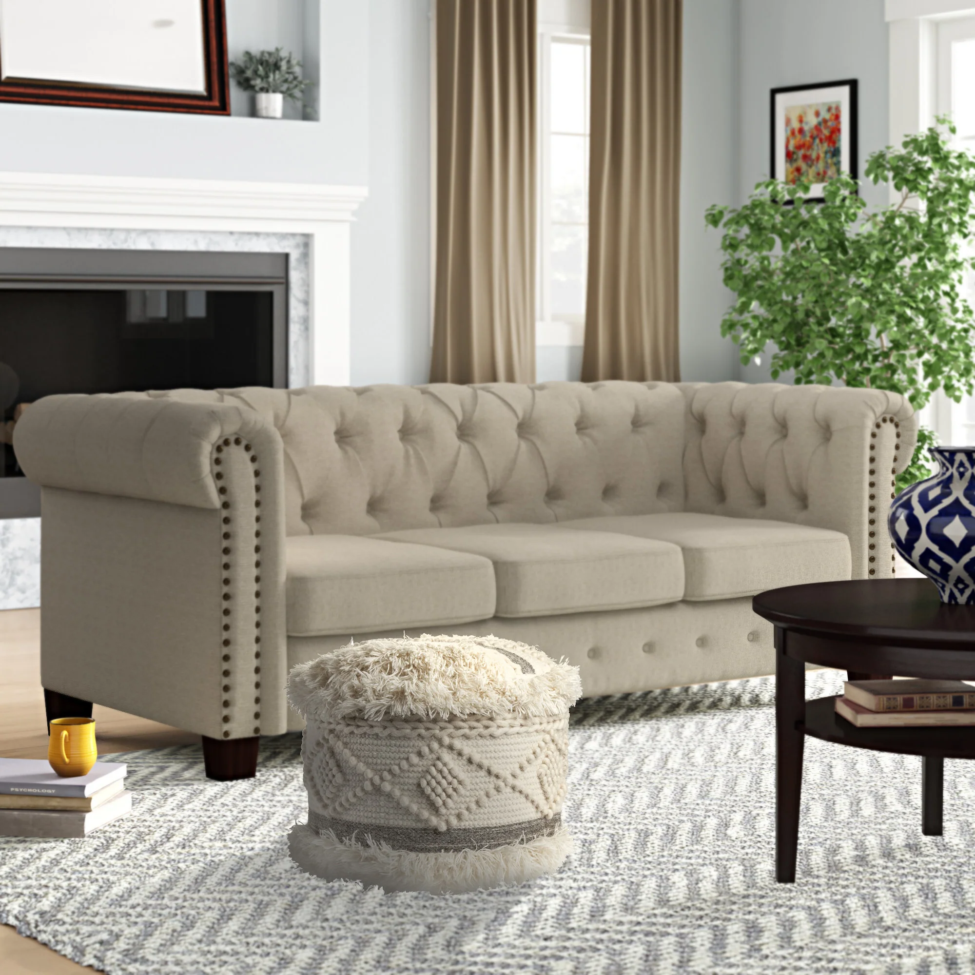 Cream Wool Ottoman By Homeroots - Image 7