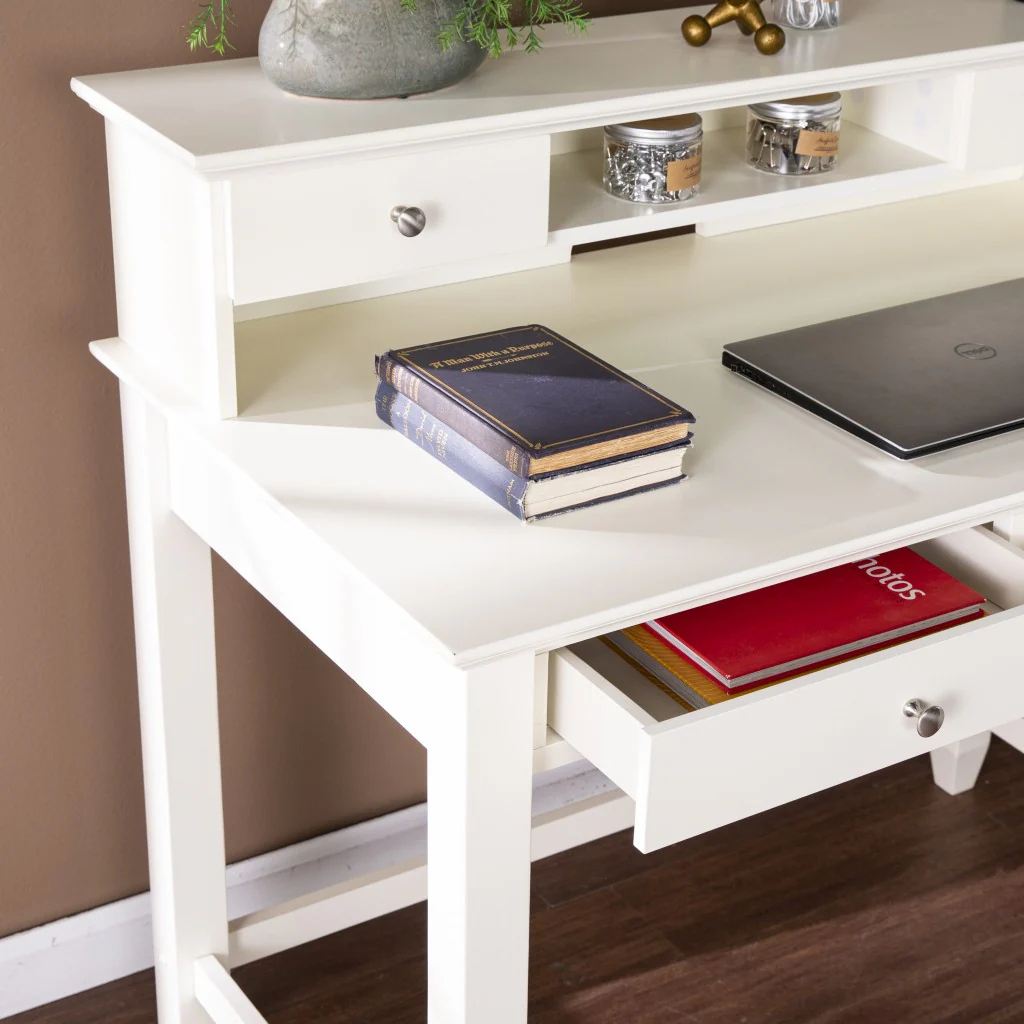Creamy White Secretary Writing or Computer Desk By Homeroots - Image 2