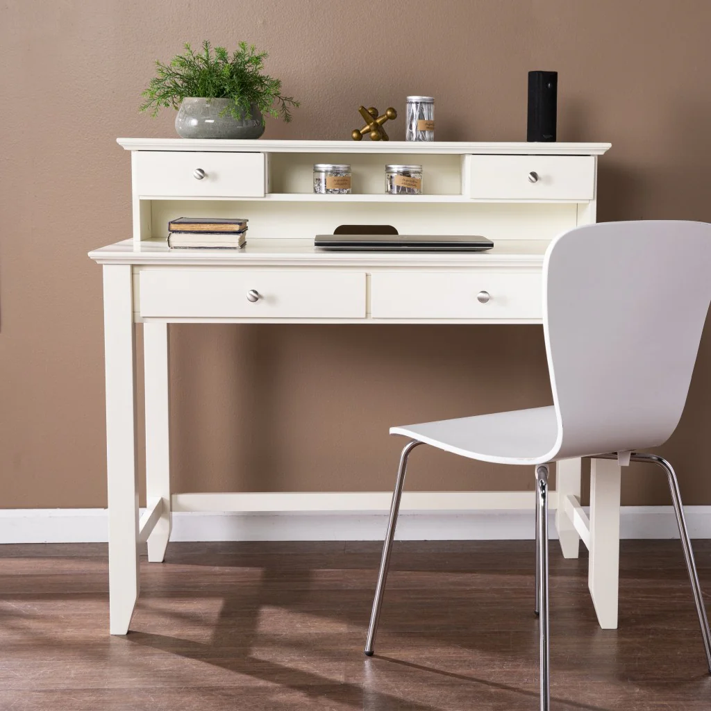 Creamy White Secretary Writing or Computer Desk By Homeroots - Image 3