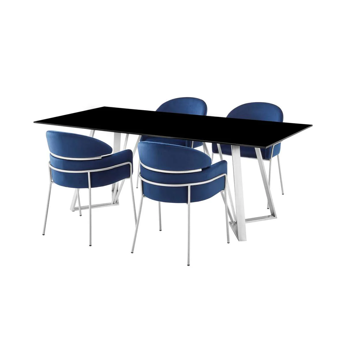 Cressida and Portia Blue Fabric 5 Piece Rectangular Dining Set By Armen Living - Image 2