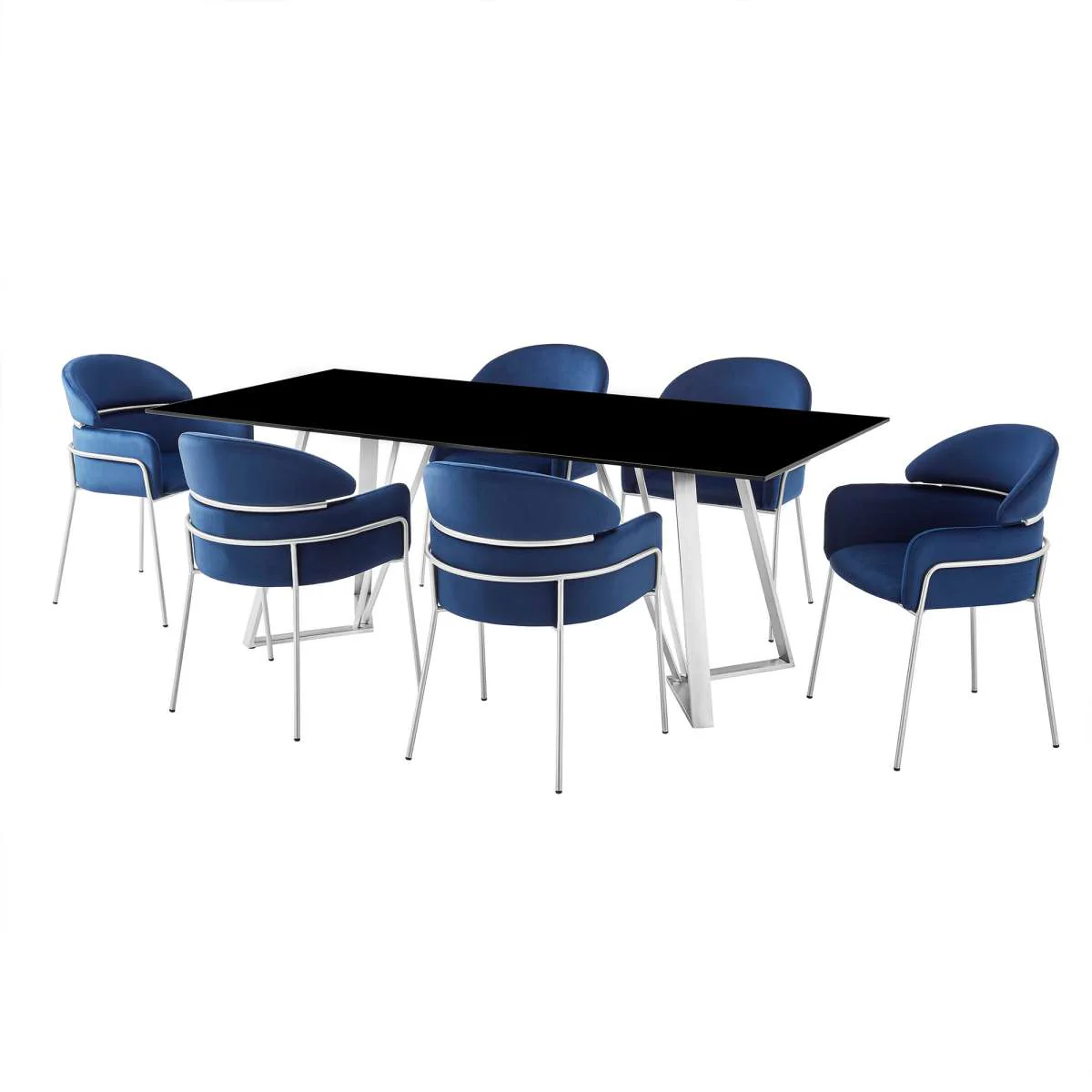 Cressida and Portia Blue Fabric 7 Piece Rectangular Dining Set By Armen Living - Image 2