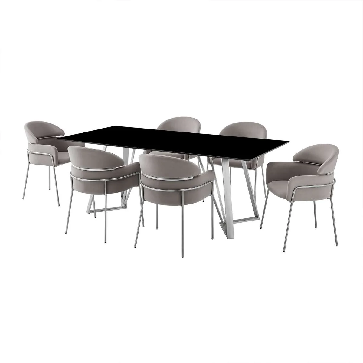 Cressida and Portia Gray Fabric 7 Piece Rectangular Dining Set By Armen Living - Image 2