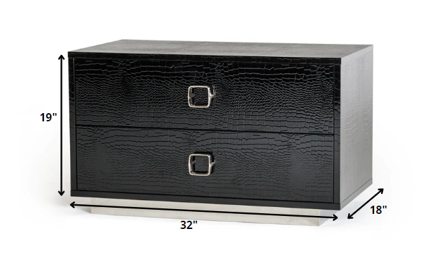 Croc Black Lacquer Faux Crocodile 2 Drawer Nightstand By Homeroots - Image 2