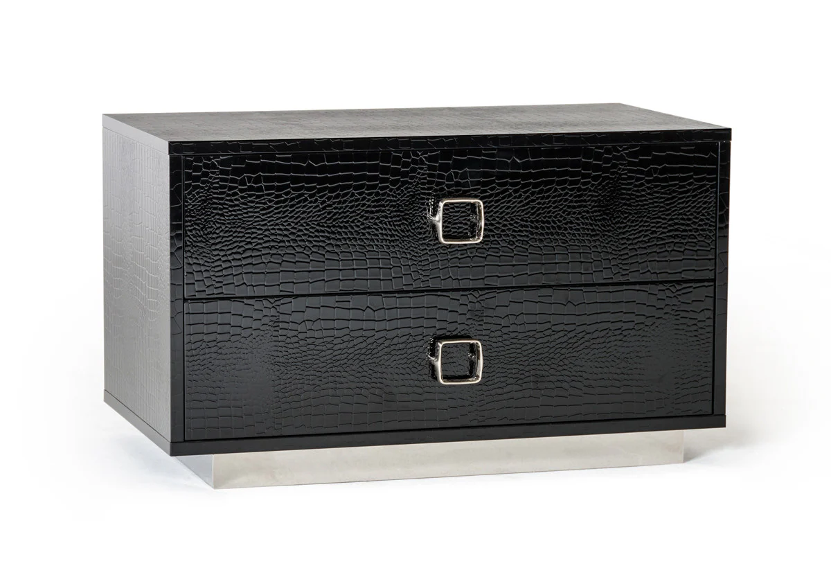 Croc Black Lacquer Faux Crocodile 2 Drawer Nightstand By Homeroots - Image 3