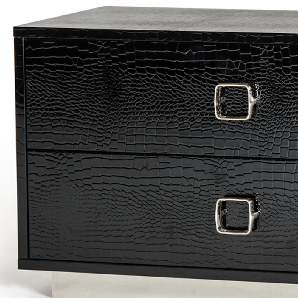 Croc Black Lacquer Faux Crocodile 2 Drawer Nightstand By Homeroots - Image 4