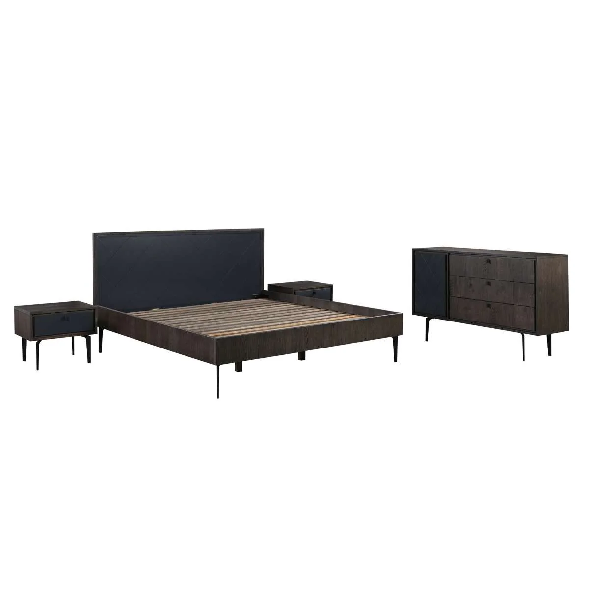 Cross Dark Gray Solid Oak Queen 4pc Bedroom Set By Armen Living - Image 2