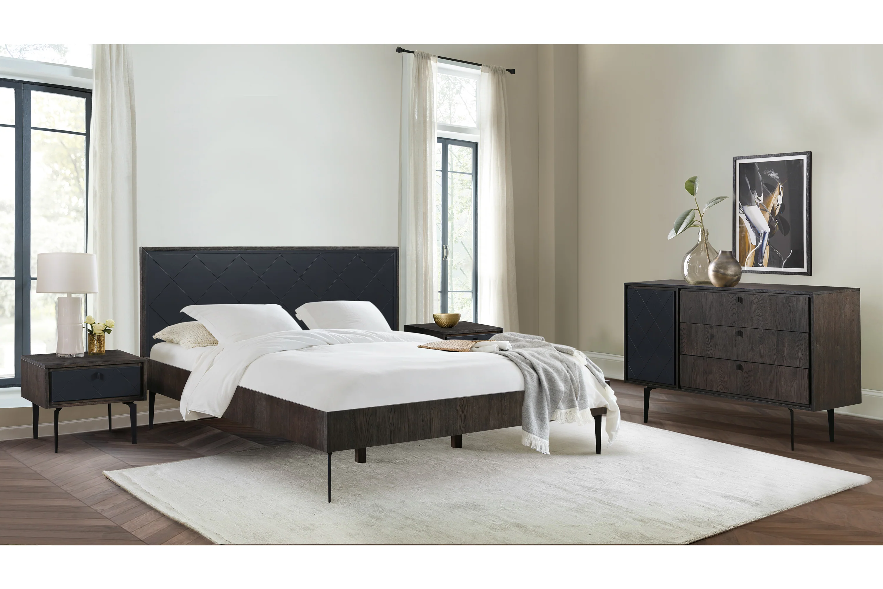 Cross Solid Oak and Metal King Platform Bed Frame By Armen Living - Image 3