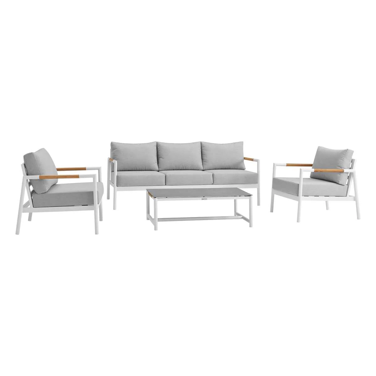 Crown 4 Piece Black Aluminum and Teak Outdoor Seating Set with Dark Gray Cushions By Armen Living - Image 11