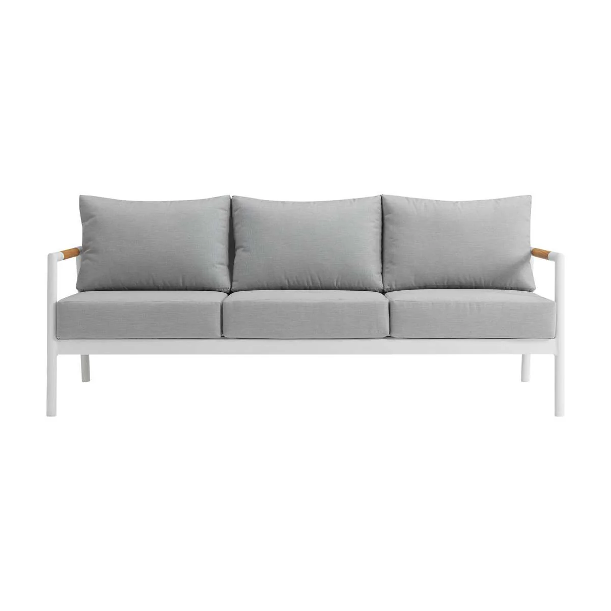 Crown 4 Piece Black Aluminum and Teak Outdoor Seating Set with Dark Gray Cushions By Armen Living - Image 12