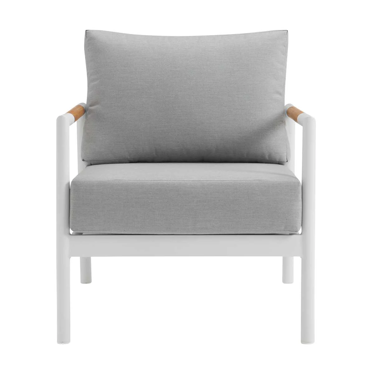 Crown 4 Piece Black Aluminum and Teak Outdoor Seating Set with Dark Gray Cushions By Armen Living - Image 15