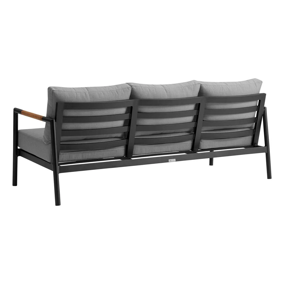 Crown 4 Piece Black Aluminum and Teak Outdoor Seating Set with Dark Gray Cushions By Armen Living - Image 4