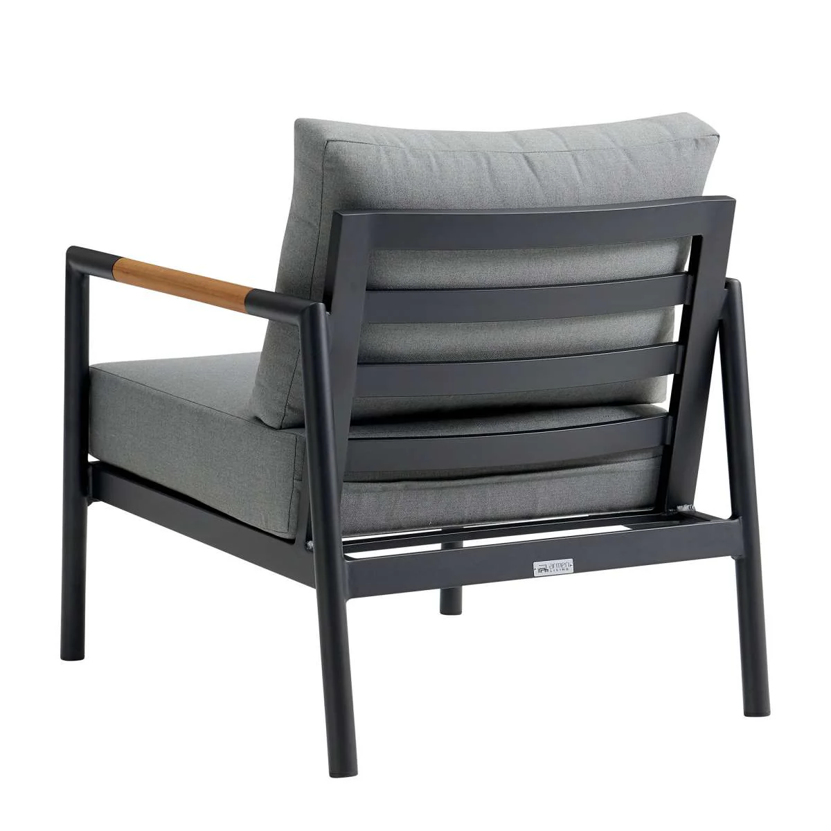 Crown 4 Piece Black Aluminum and Teak Outdoor Seating Set with Dark Gray Cushions By Armen Living - Image 6