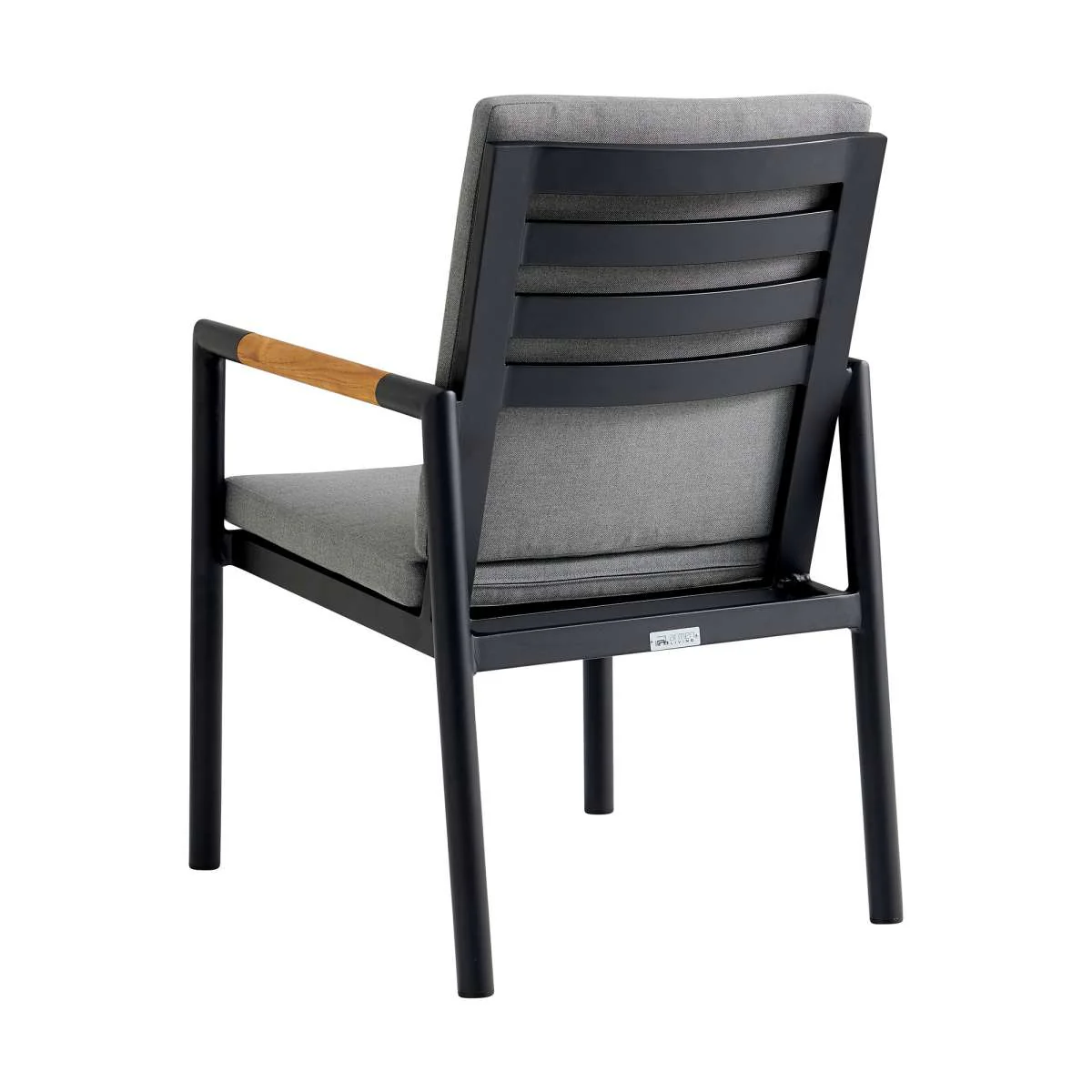 Crown 7 Piece Black Aluminum and Teak Outdoor Dining Set with Dark Gray Fabric By Armen Living - Image 6