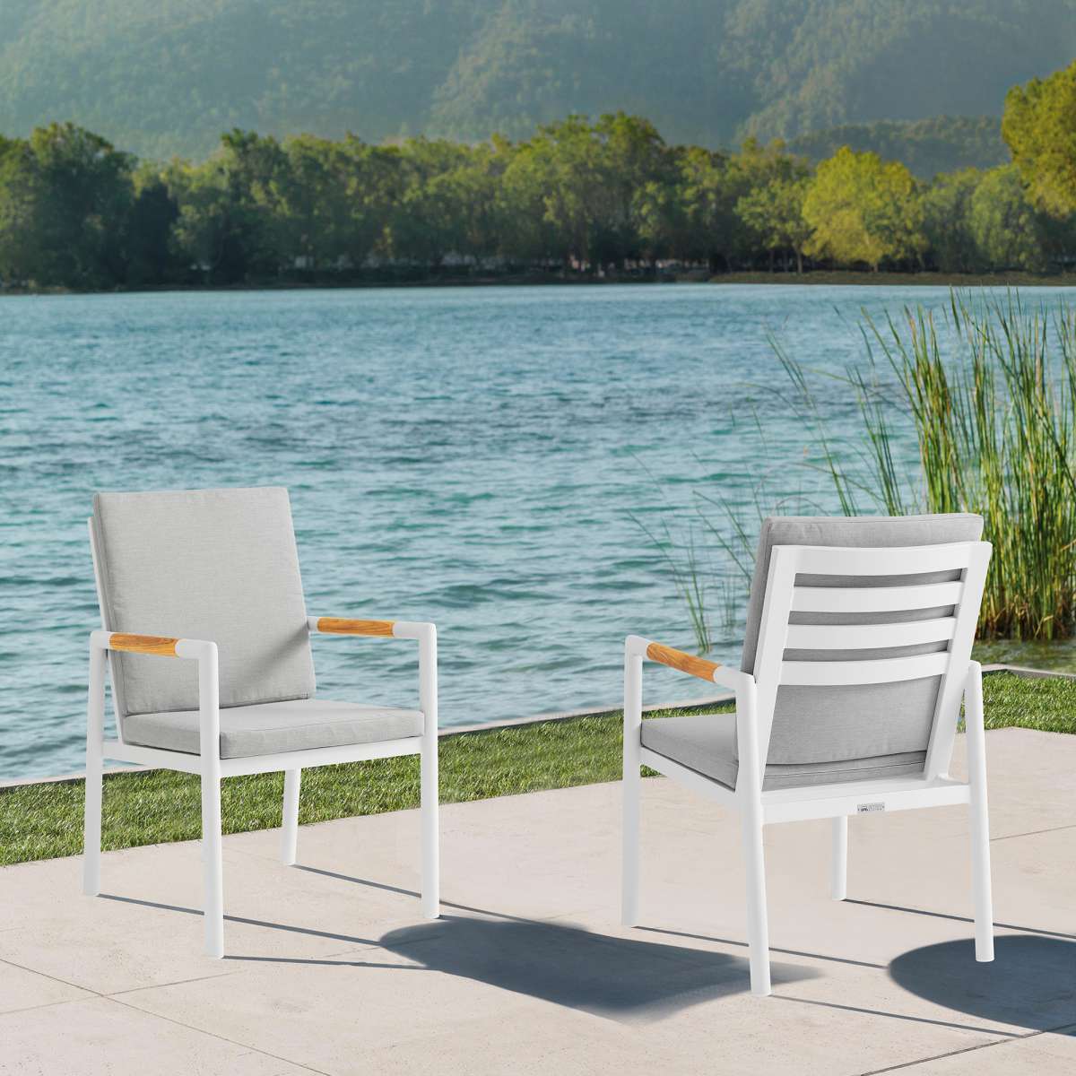 Crown Black Aluminum and Teak Outdoor Dining Chair with Dark Gray Fabric - Set of 2 By Armen Living - Image 13