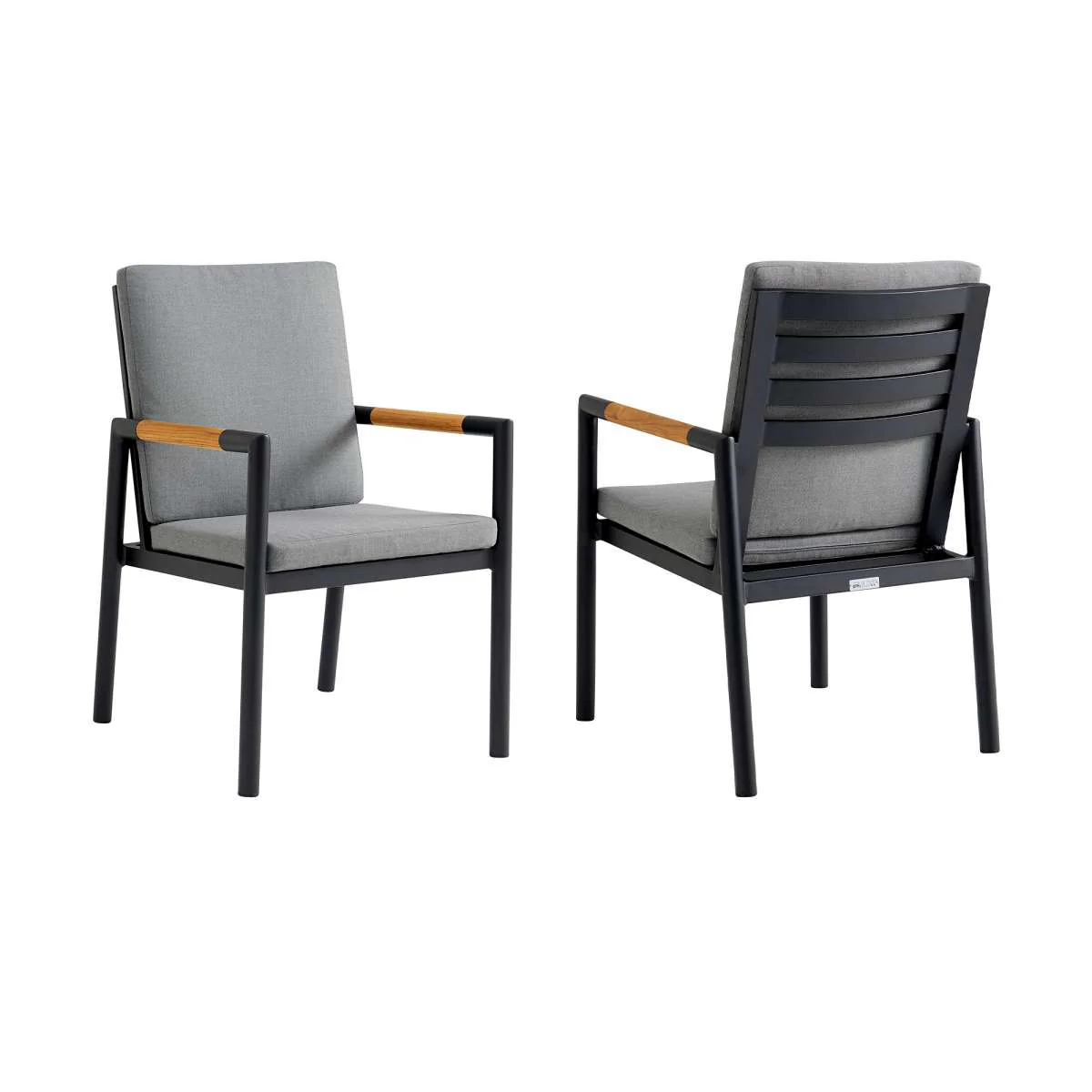 Crown Black Aluminum and Teak Outdoor Dining Chair with Dark Gray Fabric - Set of 2 By Armen Living - Image 2