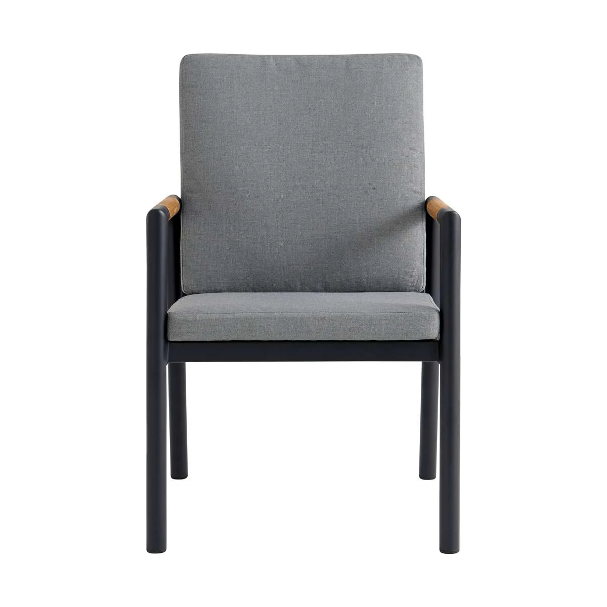 Crown Black Aluminum and Teak Outdoor Dining Chair with Dark Gray Fabric - Set of 2 By Armen Living - Image 4