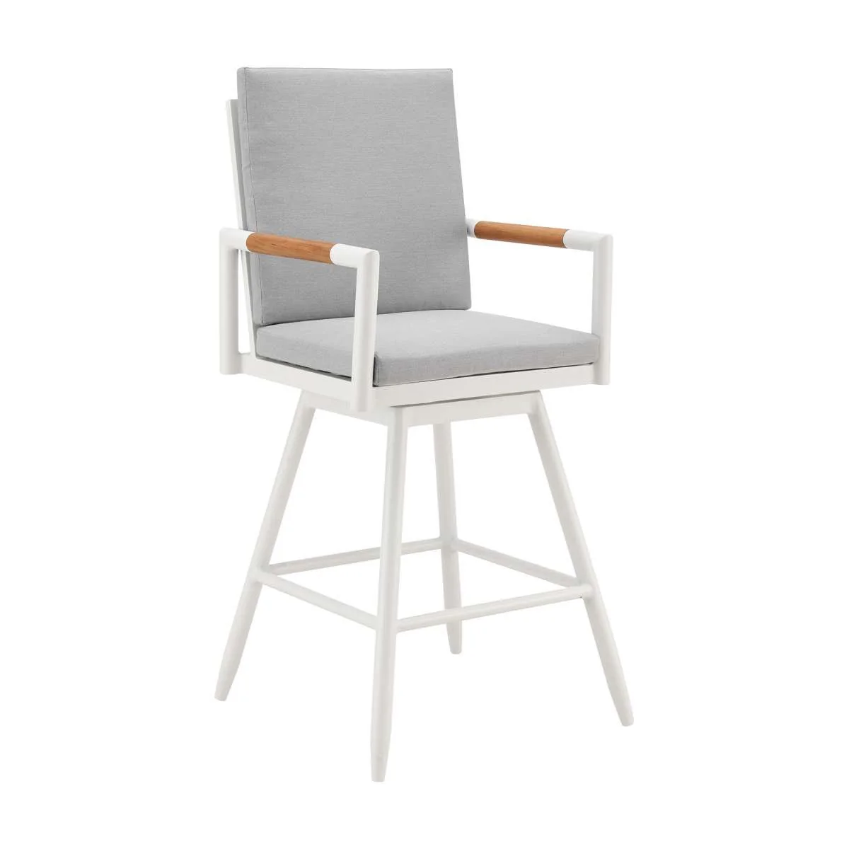 Crown Outdoor Patio Swivel Bar Stool in Aluminum with Brown Rope and Light Gray Cushions By Armen Living - Image 2