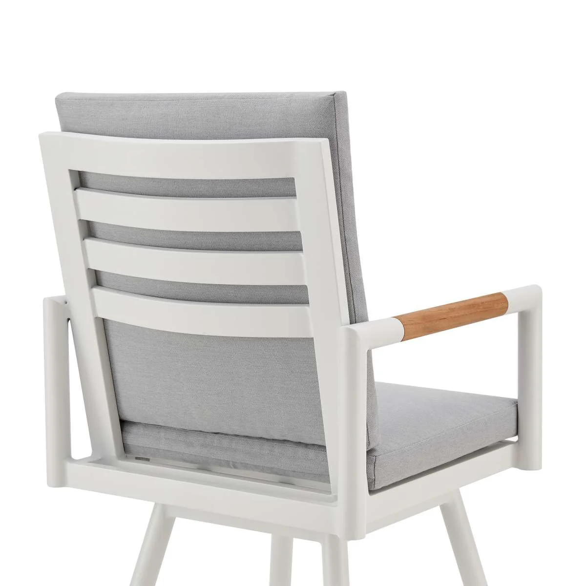 Crown Outdoor Patio Swivel Bar Stool in Aluminum with Brown Rope and Light Gray Cushions By Armen Living - Image 4